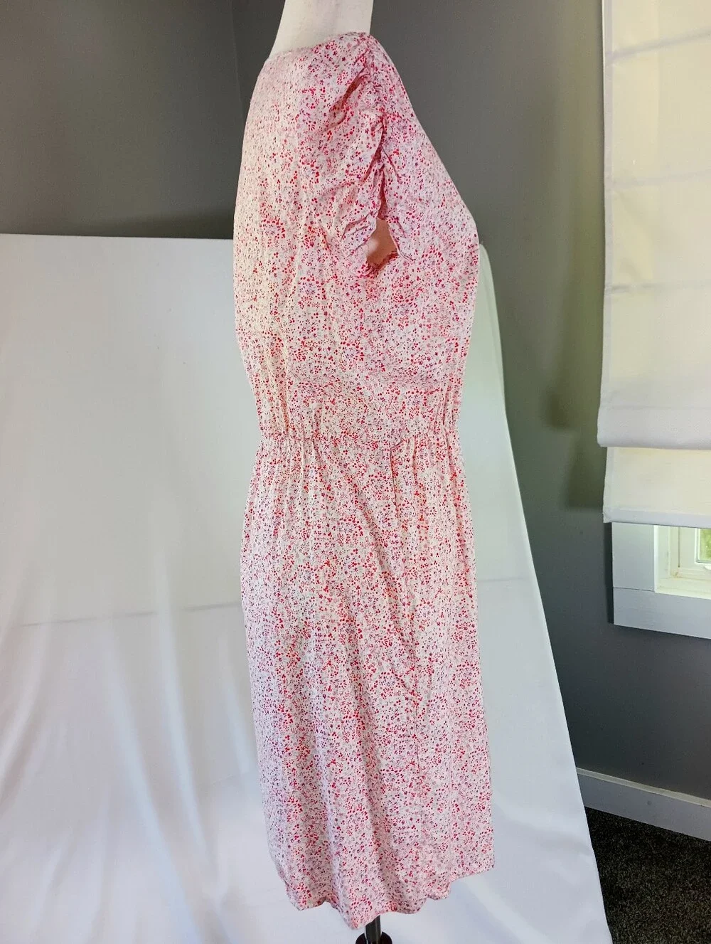 BANANA REPUBLIC Pink Floral Sundress Cotton Puff Sleeve Print Cottagecore Size M - Picture 5 of 12